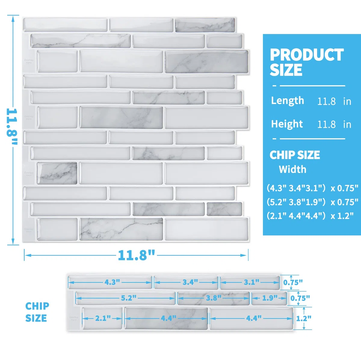 Art3d 10 hojas de azulejos de cocina adhesivos de alta calidad, azulejos de pared autoadhesivos de 12 x 12 pulgadas, diseño de mármol blanco