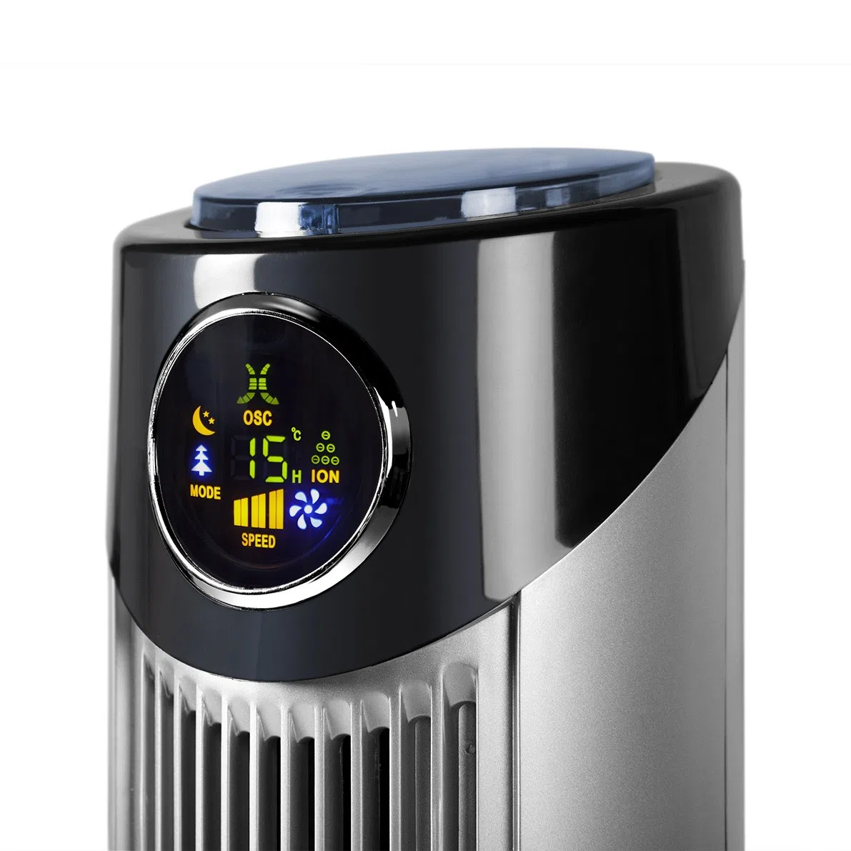 Orbegozo TWM 1015 - Ventilador de torre iónico, mando a distancia, 3 modos de ventilación, display digital, función temporizador, 3 velocidades, silencioso, rotación 80ºC, 45 W, gris/negro