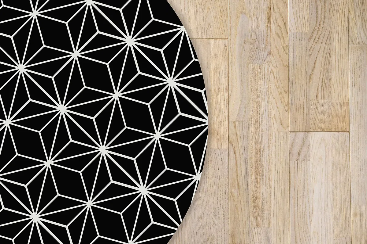 Panorama Alfombra Vinílica Cocina Baño - Modelo Redonda Líneas Estrellas Negro 100x100 cm - Varios tamaños - Decoración Hogar
