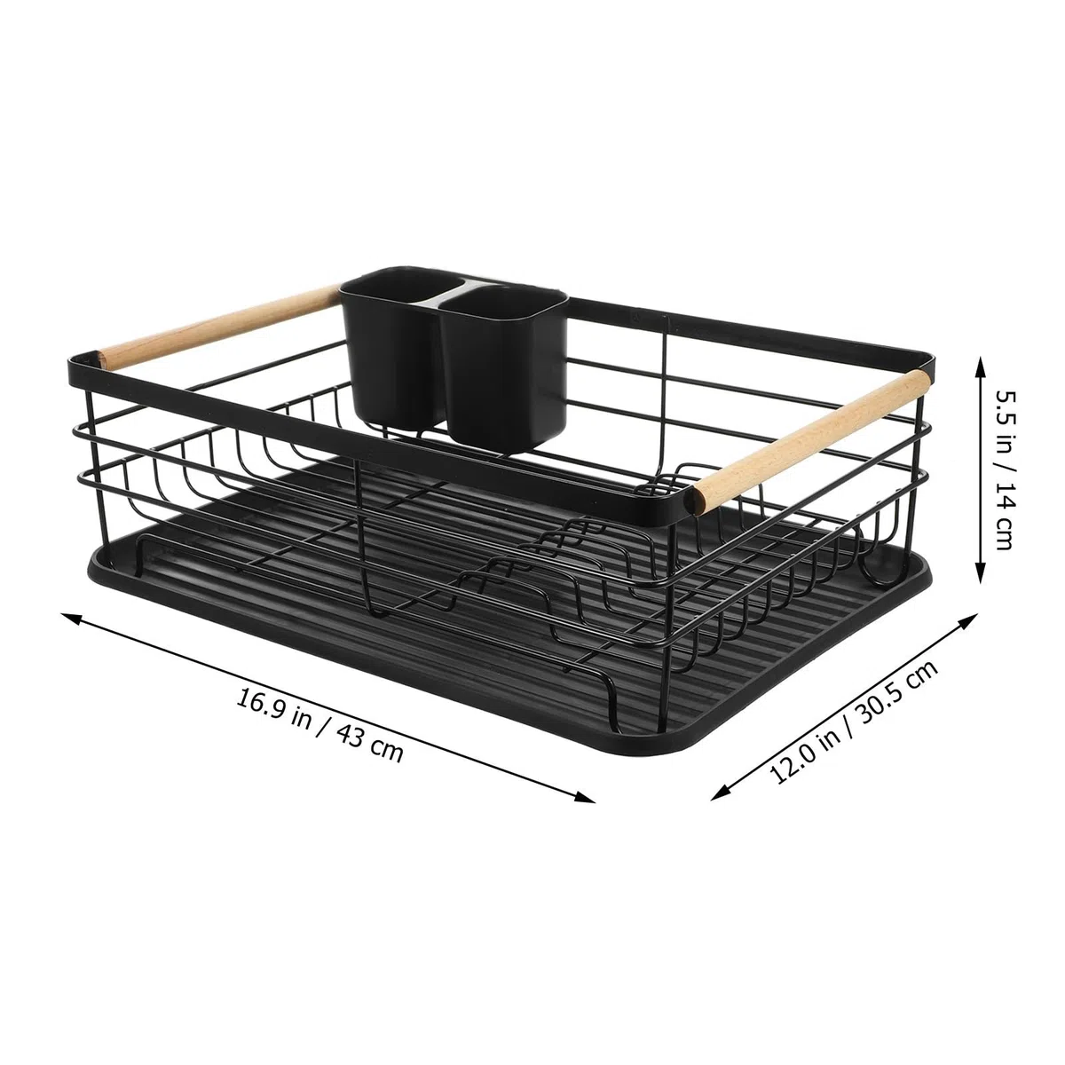 Escurridor Organizador Multifuncional Negro Gran Capacidad de Platos de Hierro para Cubiertos y Vajilla Bandeja para Encimera de Cocina