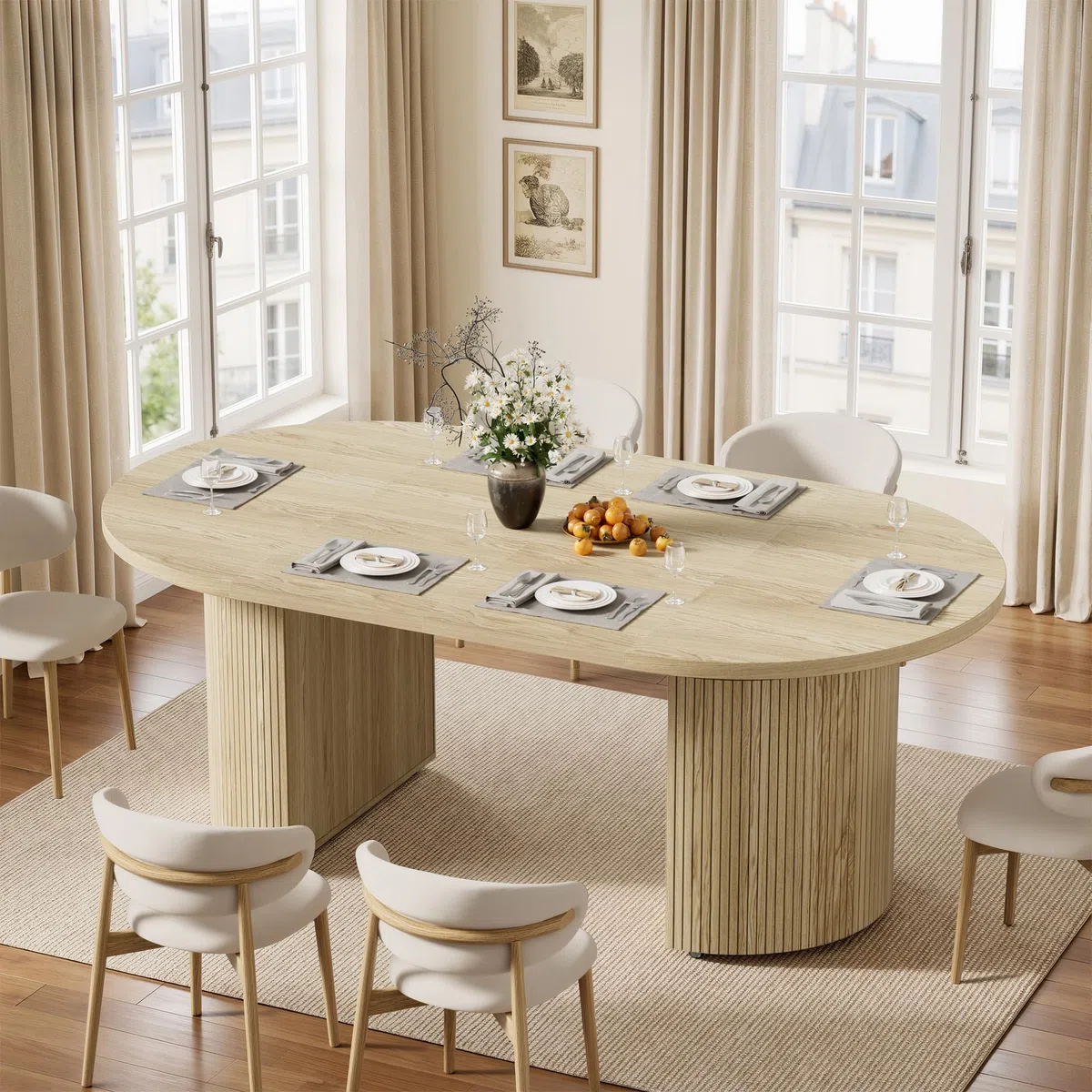 MSFE Mesa Comedor Extensible Mesa Redonda para 4-8 Personas Moderna Mesa de Cocina Ovalada Mesa Extensible Cocina Madera para la Sala de Estar y el Comedor, Sala de reuniones Ø100-180x100x75CM