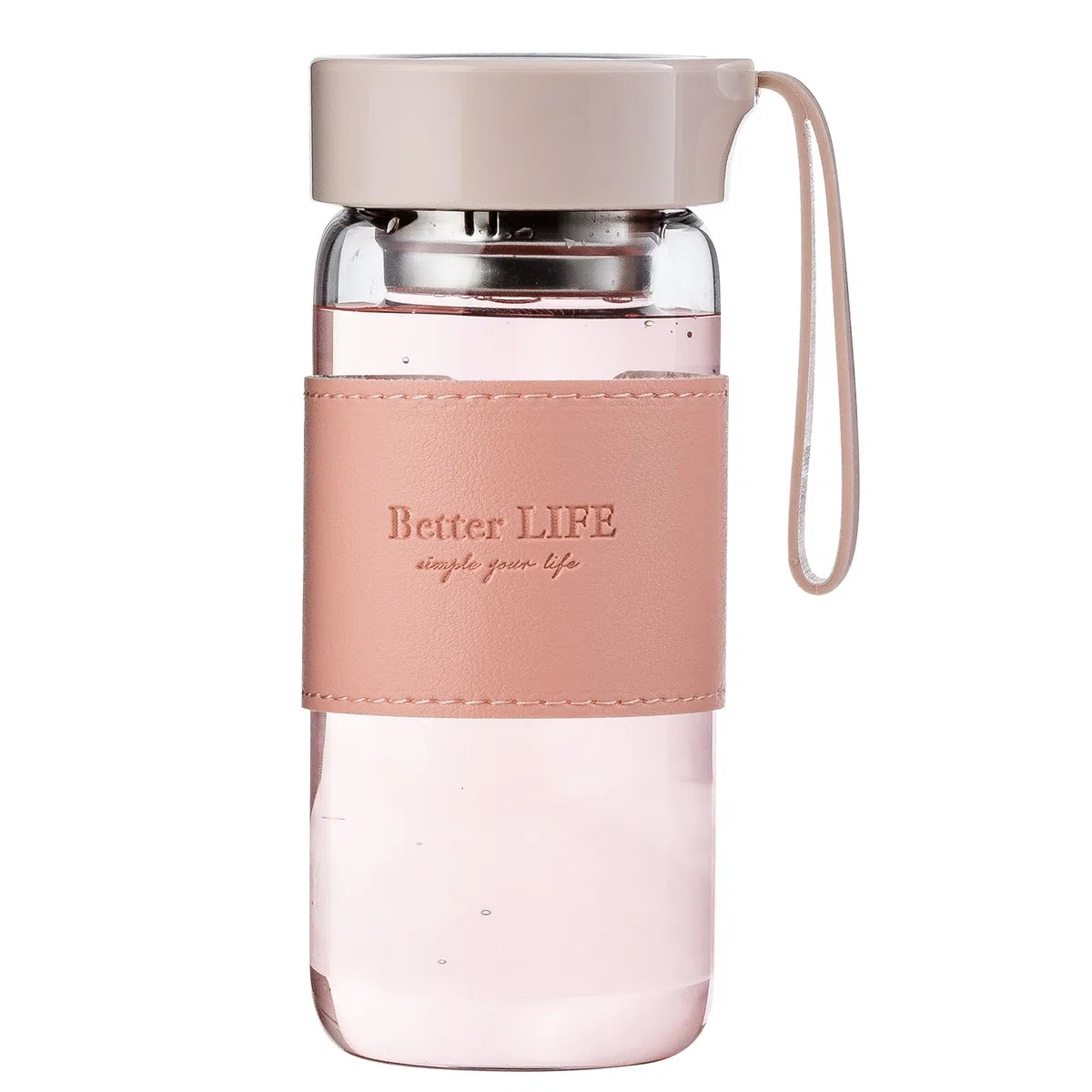 Botella de vidrio de estilo japonés de moda de 480 ml con infusor de té, manga aislante, botellas de alta temperatura para beber leche (rosa)
