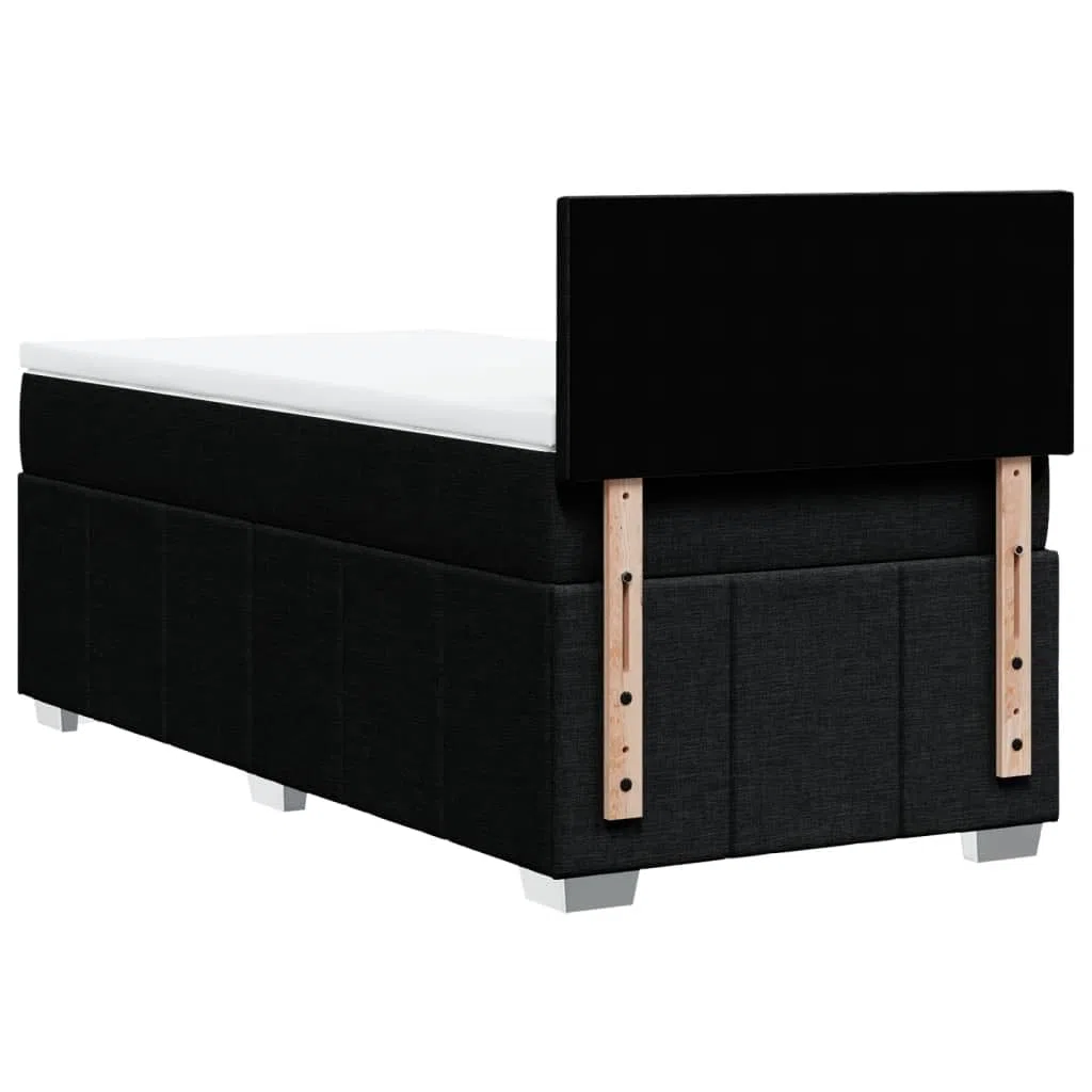 Cama con somier con colchón de 90 x 190 cm en tejido negro, cabecero regulable en altura, colchón de muelles ensacados para un agarre óptimo, listones transpirables y cómodo cojín