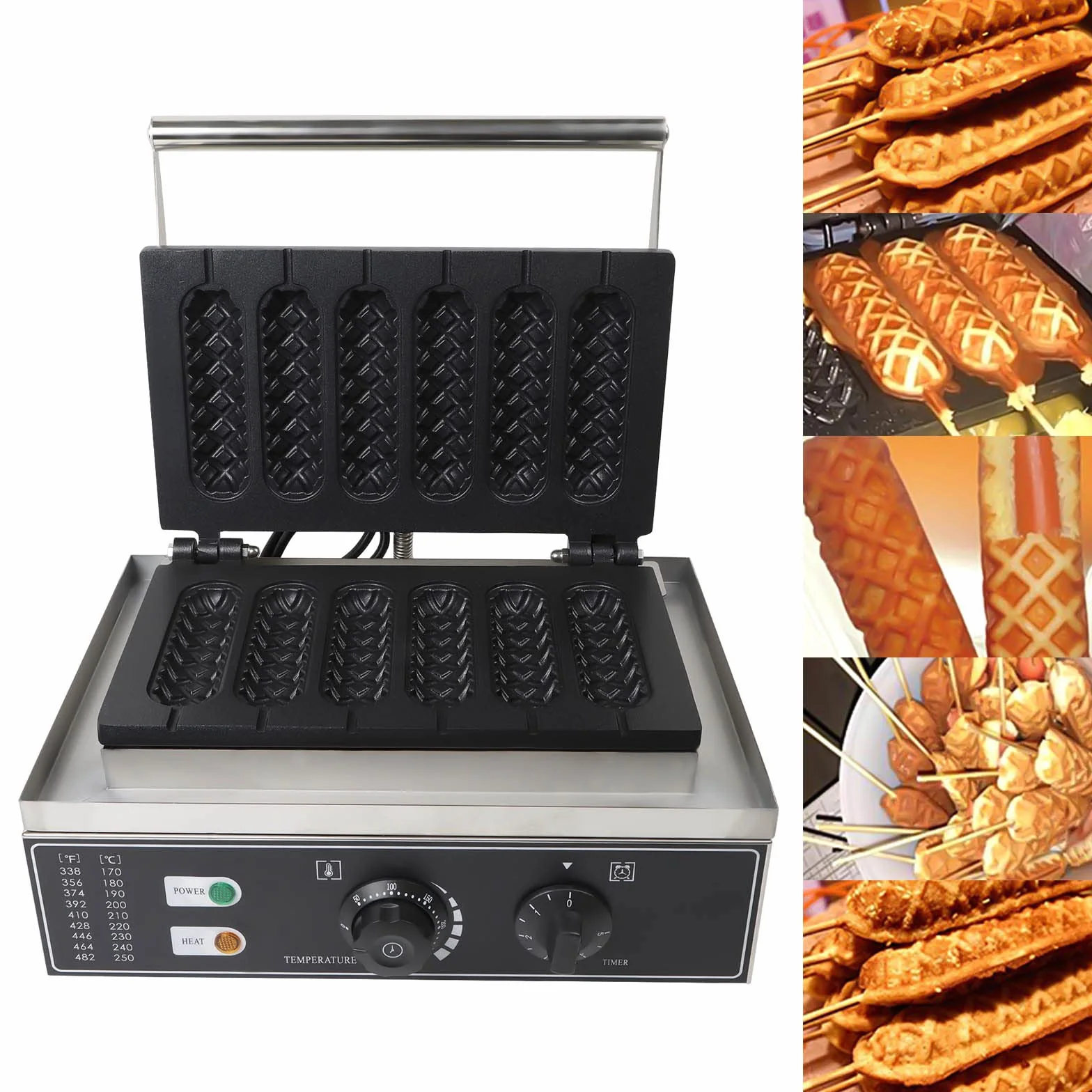 Gofrera máquina de gofrera máquina automática de gofres Temporizador Gastro sin palo para Francés Hotdog Anti Revestimiento Led Luz Comercial Eléctrica Waffle Waffle Máquina eléctrica