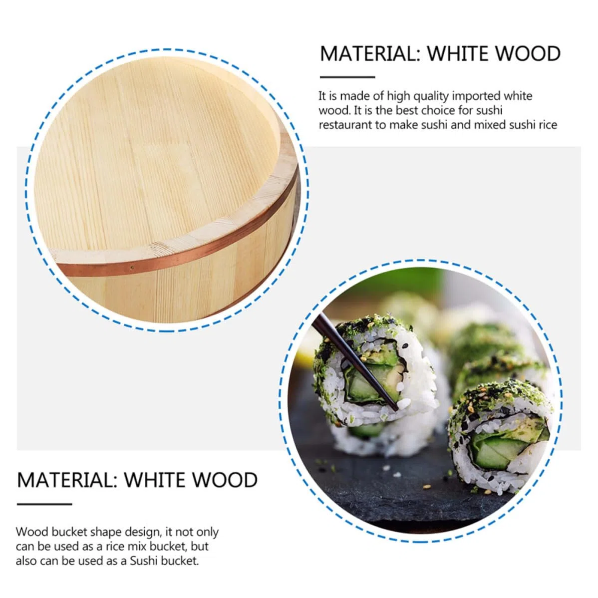 GALPADA Cuenco de Madera Función de Enfriamiento Color Aleatorio para Mezclar Arroz y Sushi Utensilio Tradicional para Preparar Sushi Adecuado para Restaurantes y