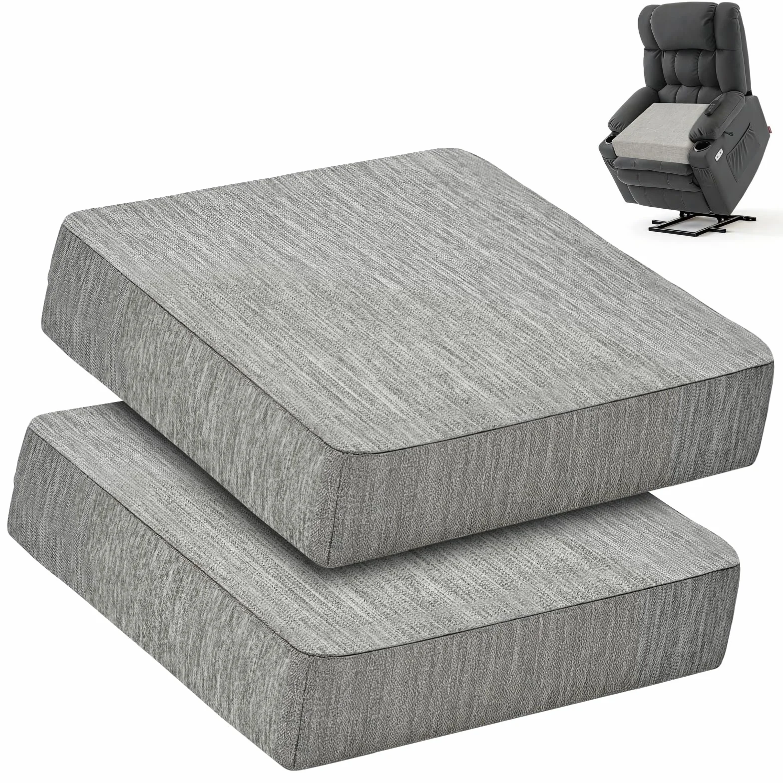 LIROPAU Juego de 2 cojines de asiento para silla, cojines de espuma viscoelástica de doble capa, cojín elevador, cojín grueso para tumbonas, sofás, sillones, extraíbles, 50 x 50 x 12,7 cm, gris