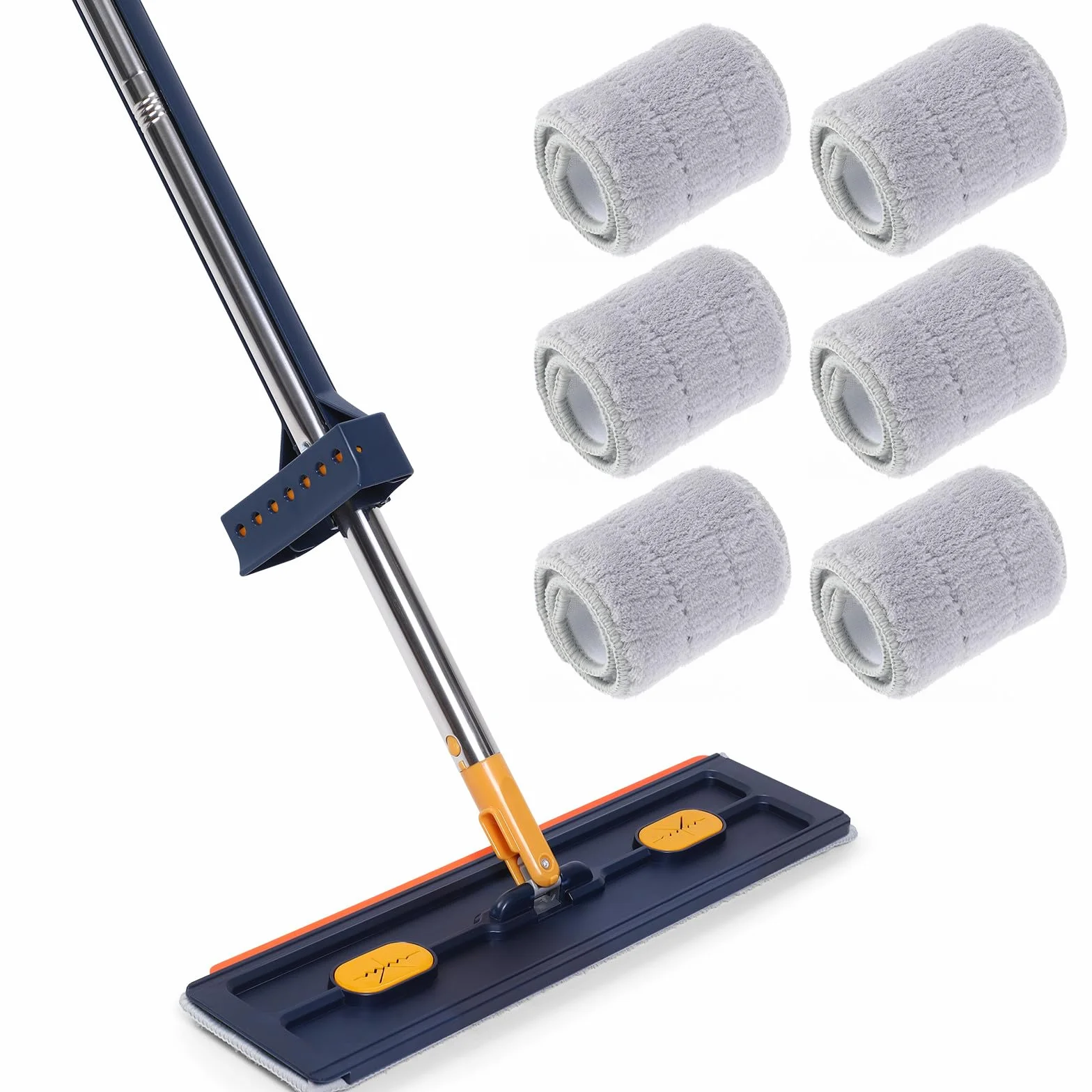 Trapeador Plano Grande 6 Paños Microfibra Azul sin Lavado Exprimidor Rápido y Rotación 360° para Limpieza Profunda en Suelos del Hogar y Oficinas