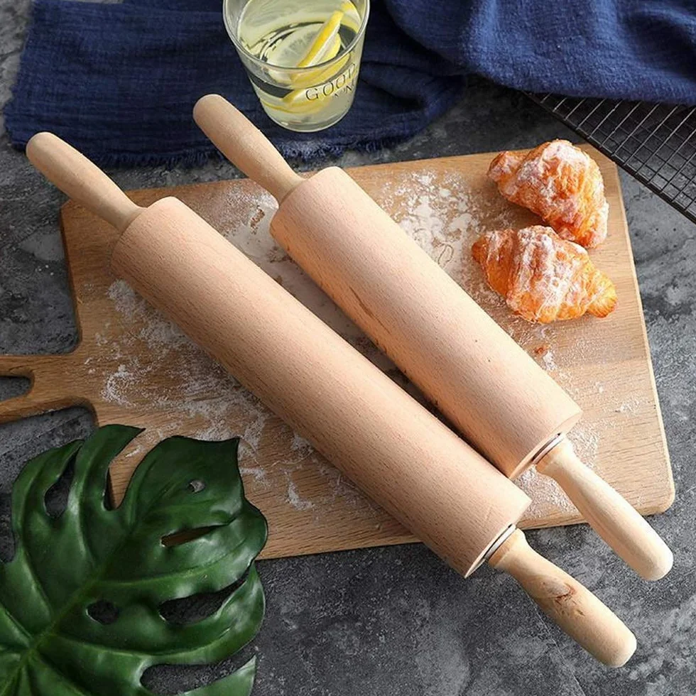 Rodillo de madera maciza para hornear, rodillo de masa sin pintar para pastelería, pan y albóndigas, herramienta esencial de cocina, 40,6 cm de largo