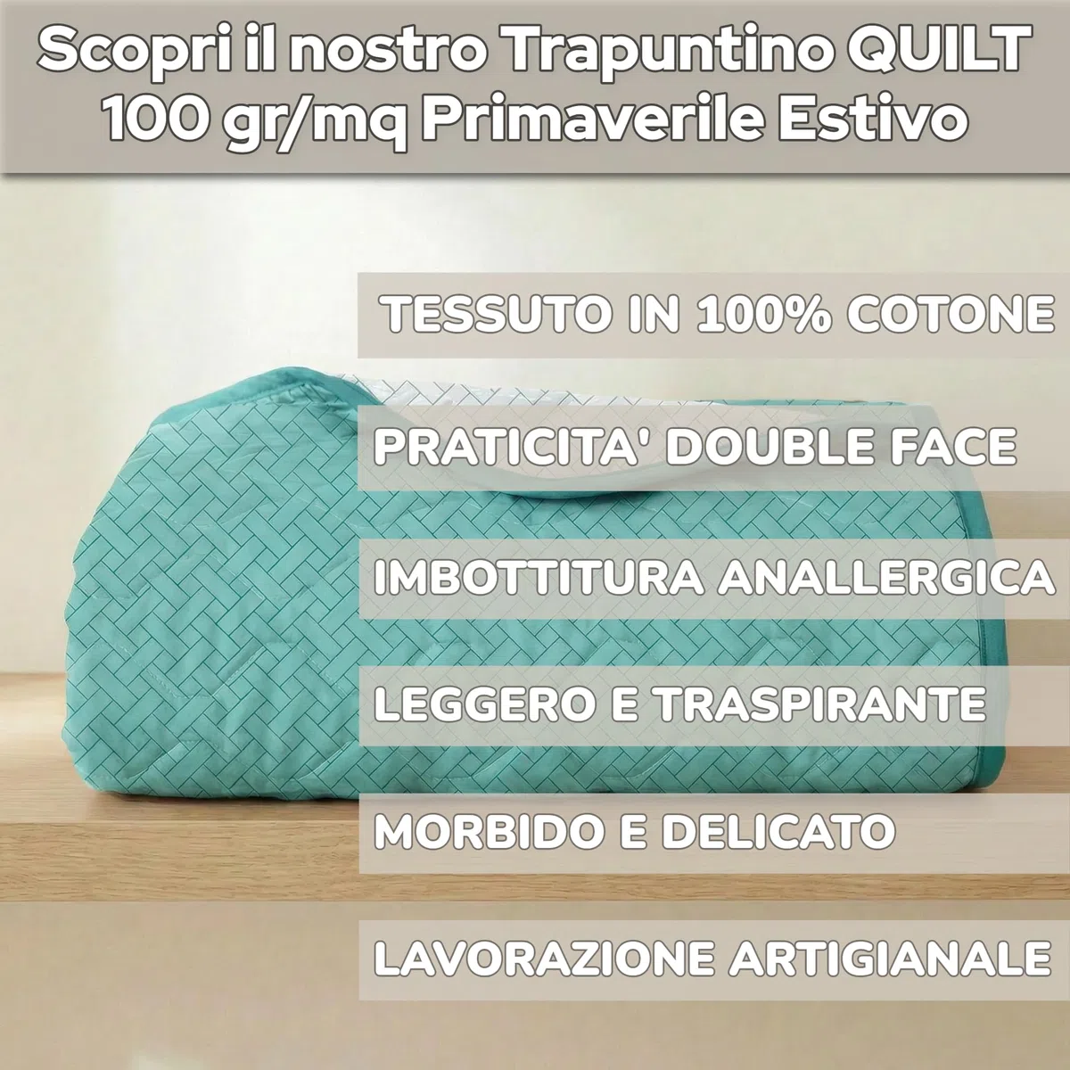 Mahome Colcha individual para primavera y verano, 100% puro algodón, 170 x 260 cm, ligera, reversible – Colcha acolchada suave transpirable hipoalergénica – Fabricado en Italia – Simme Tiffani