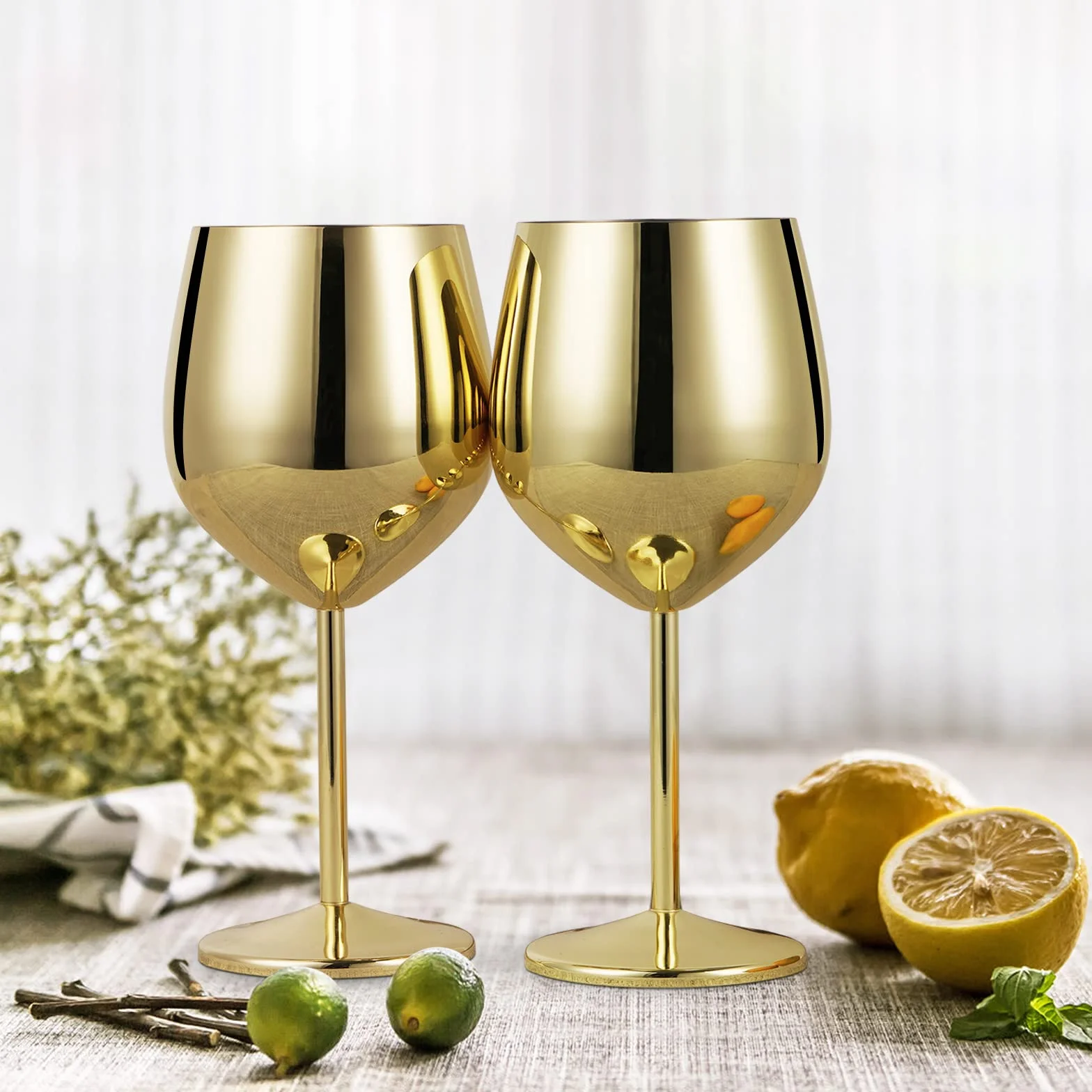 Lifecapido Juego de 8 copas de vino de acero inoxidable, copas de vino de acero inoxidable de 18 onzas, copas de vino de metal con tallo con cepillo para tazas para fiesta, oficina, boda, aniversario,