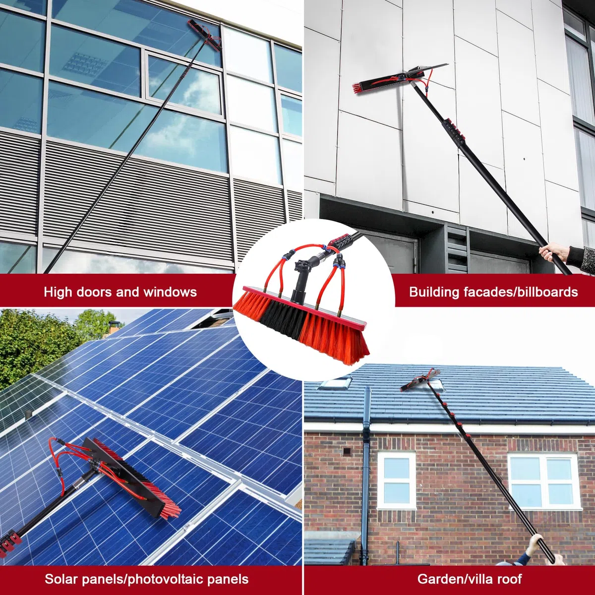 Genérico Cepillo para Ventanas | Telescópico Extensible de 3,6-10,8 m | Pértiga de Aluminio con alimentación de Agua | Limpiador para Paneles solares | Equipo para techos y Coches (55 cm, 9
