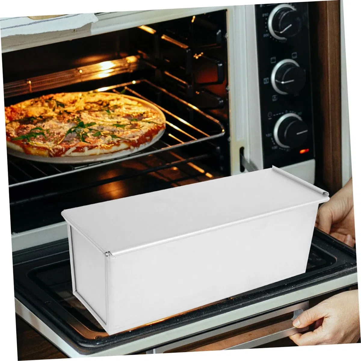 Molde para Tostadas con Tapa de Aleación de Aluminio Plata | Gran Capacidad, Antiadherente Calor Rápido, Calentamiento Uniforme, Uso en Cocina y Repostería