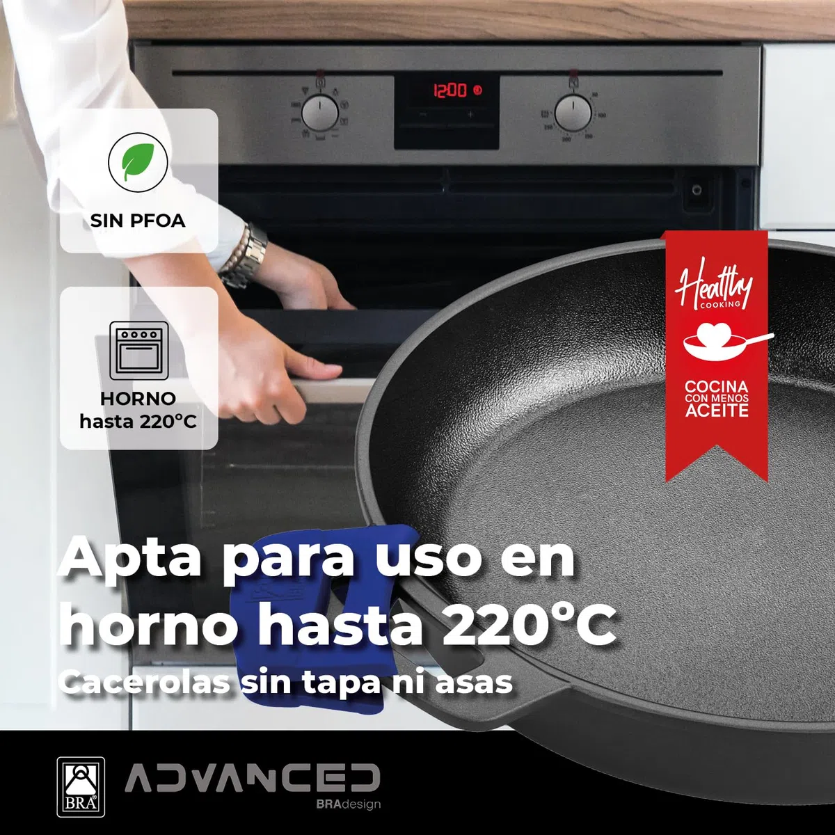 BRA Advanced | Cacerola 24 cm, Aluminio Fundido, Antiadherente, Apta para Inducción