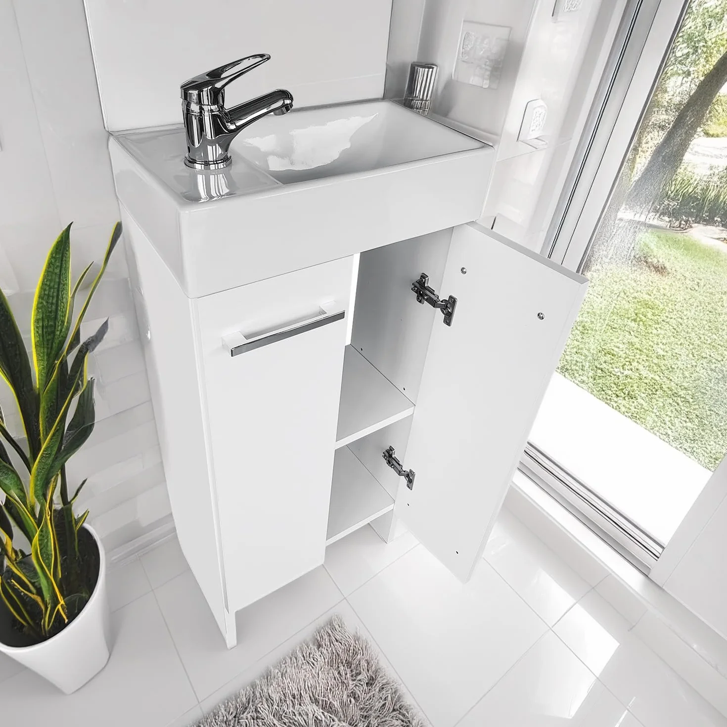Muebles de baño con Lavabo 81 cm x 40 cm x 22 cm, Mueble baño auxilia - Mueble baño con Lavabo 40 cm, estanteria baño (Blanco)