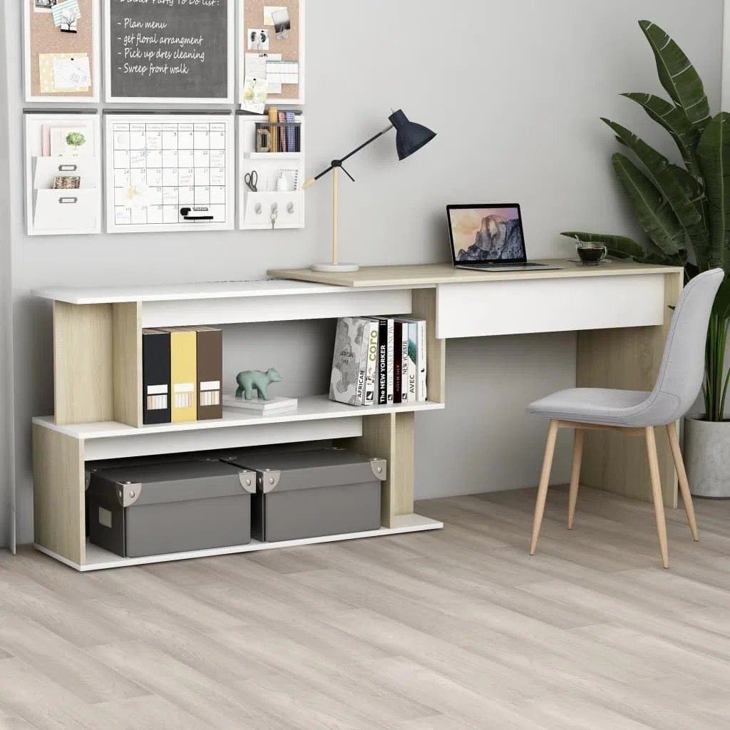 vidaXL Escritorio Esquinero de Ordenador Estudio Ejecutivo Oficina Despacho Mueble Duradera Robusta Estable Madera Contrachapada Blanco Roble Sonoma