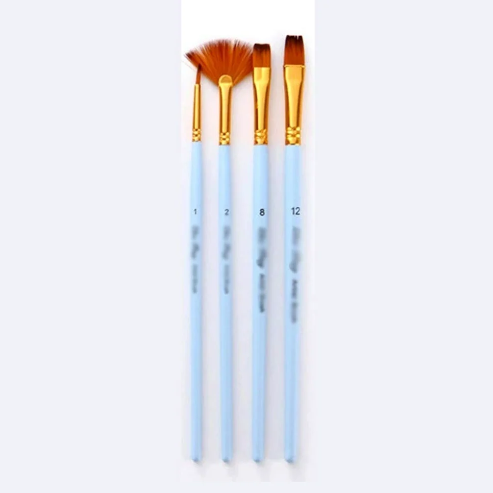 Pincel, Juego de 4 Pinceles para Dibujo artístico, Acuarela, Pelo de Nailon, Mango de Madera, Color Azul Mate, para Pintura al óleo.,