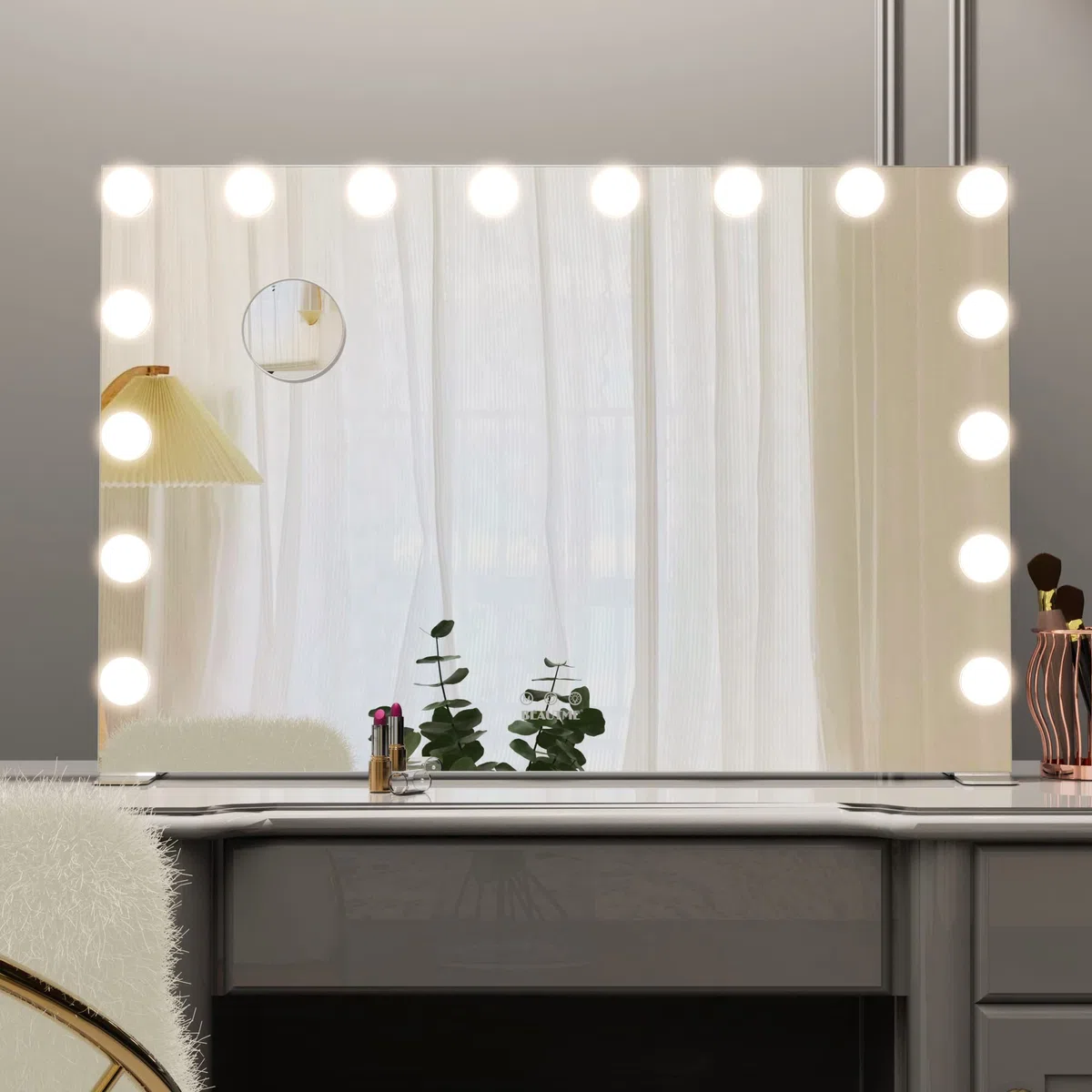 Espejo de tocador Grande con Luces, 91 x 61 cm, Espejo Iluminado Hollywood con Luce para Maquillaje, Luces Regulables con 3 ajustes de luz de Color, Plateado