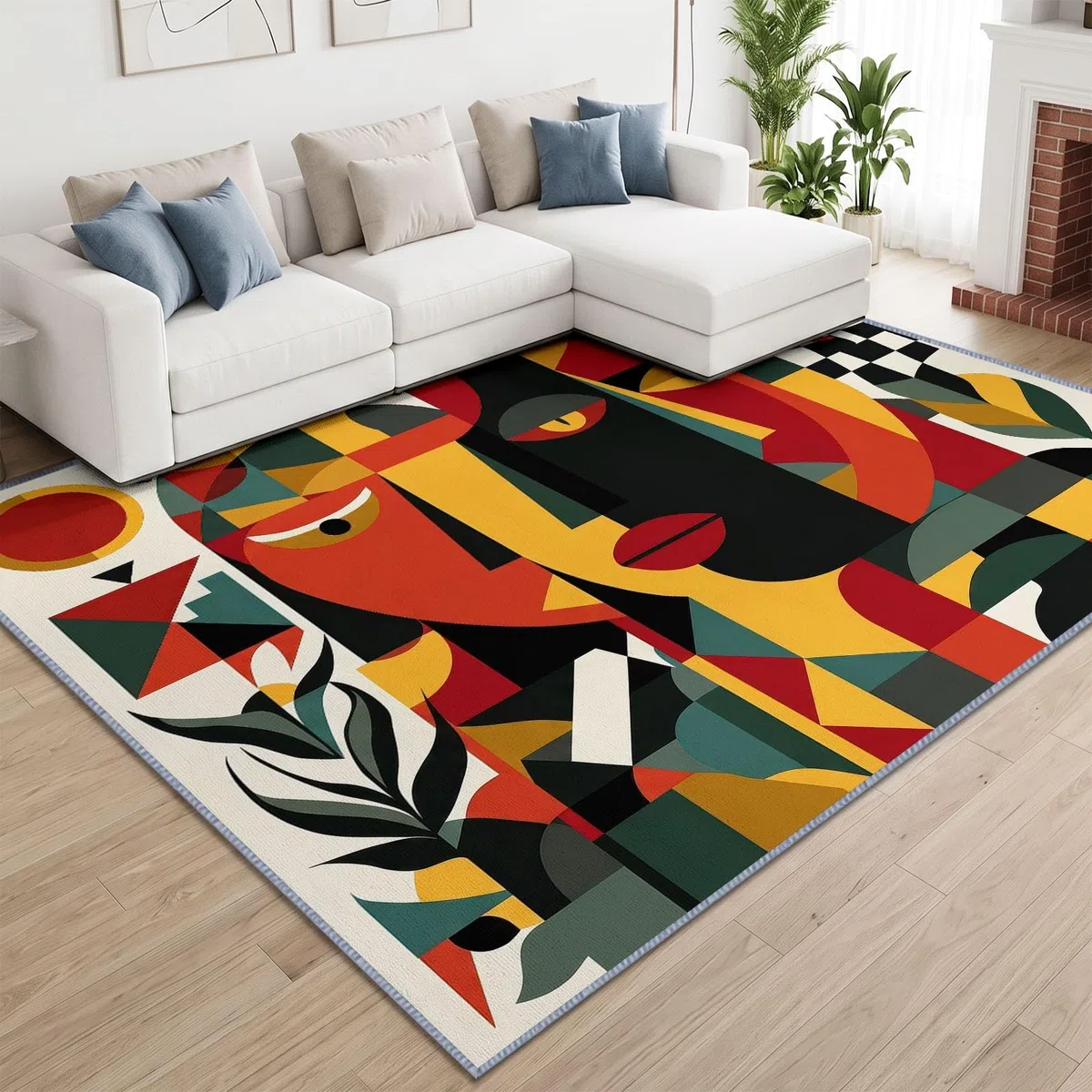 Alfombra de salón africana, 140 x 200 cm, máscara facial geométrica, alfombra de pelo corto, lavable moderna, decorativa antideslizante y suave para sala de estar, dormitorio y oficina