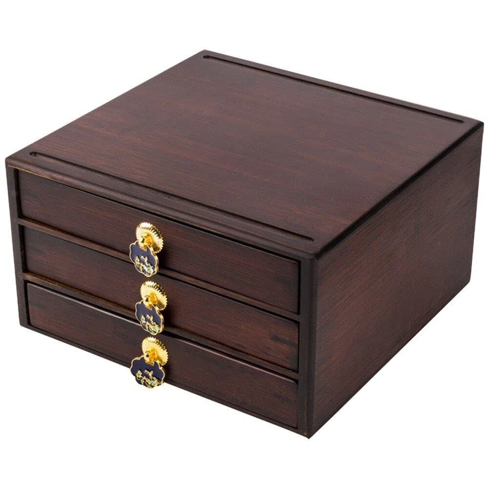 Caja Organizadora De Té De Bambú Con Cajón, Cofre De Almacenamiento De Bolsas De Té Caja De Té Puer Caja De Almacenamiento De Pastel De Té Chino Para Accesorios De Bandeja De Soporte De Té De Pastel