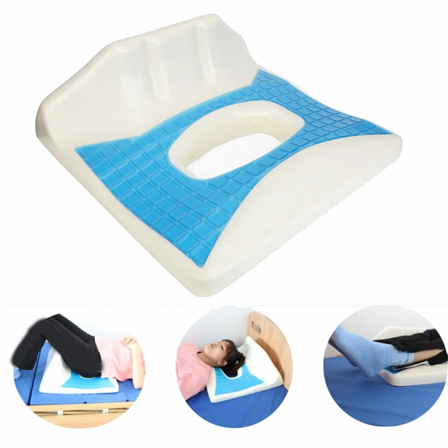Cojín antiescaras, espuma viscoelástica con gel, alivio de presión, diseño hueco, funda lavable, postrado en cama, silla de ruedas, coxis, ciática, soporte