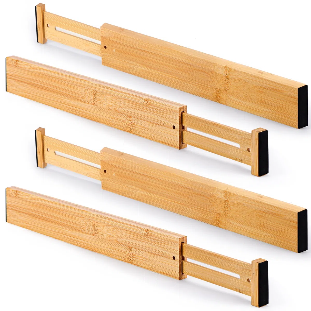 Separadores de cajones de bambú para ropa, separadores de cajones expandibles con resorte, separadores de cajones ajustables para cocina, tocador, dormitorio, baño, oficina, paquete de 4,