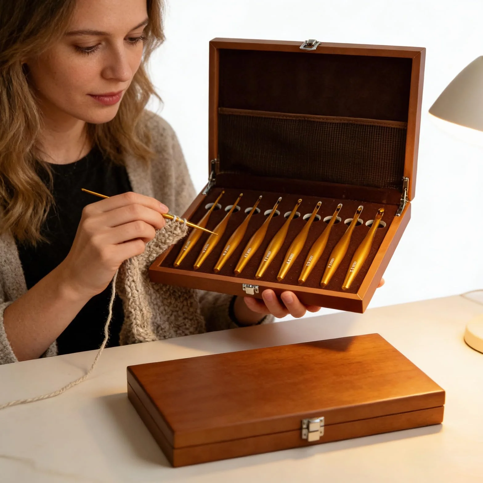 Juego de ganchos de ganchillo desmontables de alúmina de varios tamaños con mango de madera corto para mejorar la durabilidad, estuche incluido para manualidades