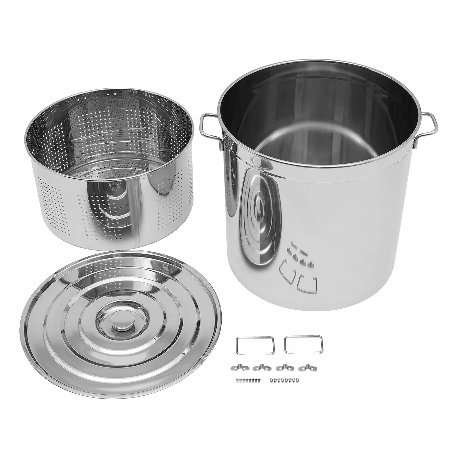 Olla de 100 L con tapa de acero inoxidable 49,5 x 49,5 x 50 cm con tapa y cesta, olla para cocinar al vapor, cocinar, freír