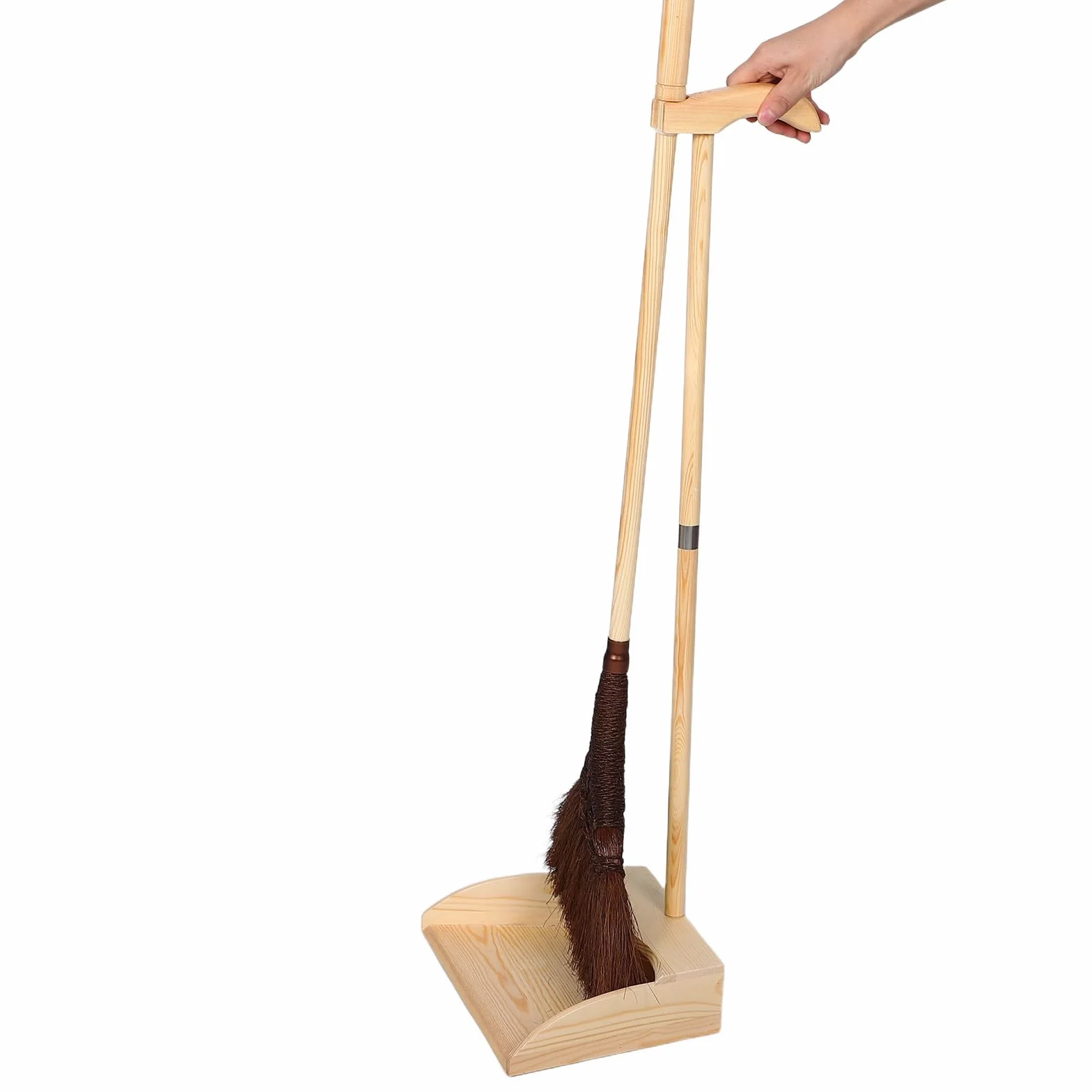 GALPADA Juego de Escoba y Recogedor de Madera y Palma Antistático para Limpieza en Hogar y Jardín Diseño Clásico Hecho a Mano