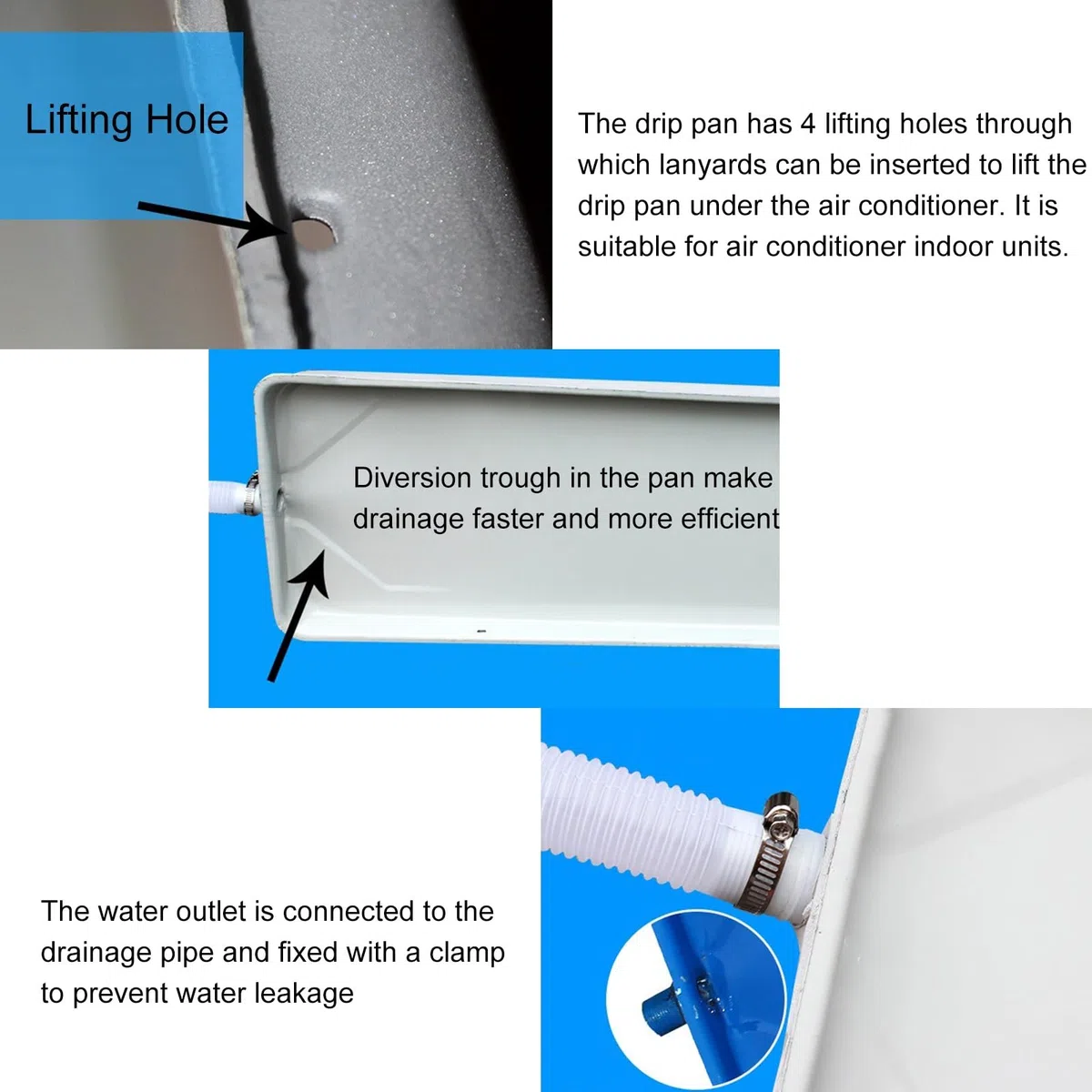 Bandeja de drenaje y bandeja de goteo con tubo para sistemas de aire acondicionado, resistente y resistente a la corrosión, ideal para HVAC y gestión del agua