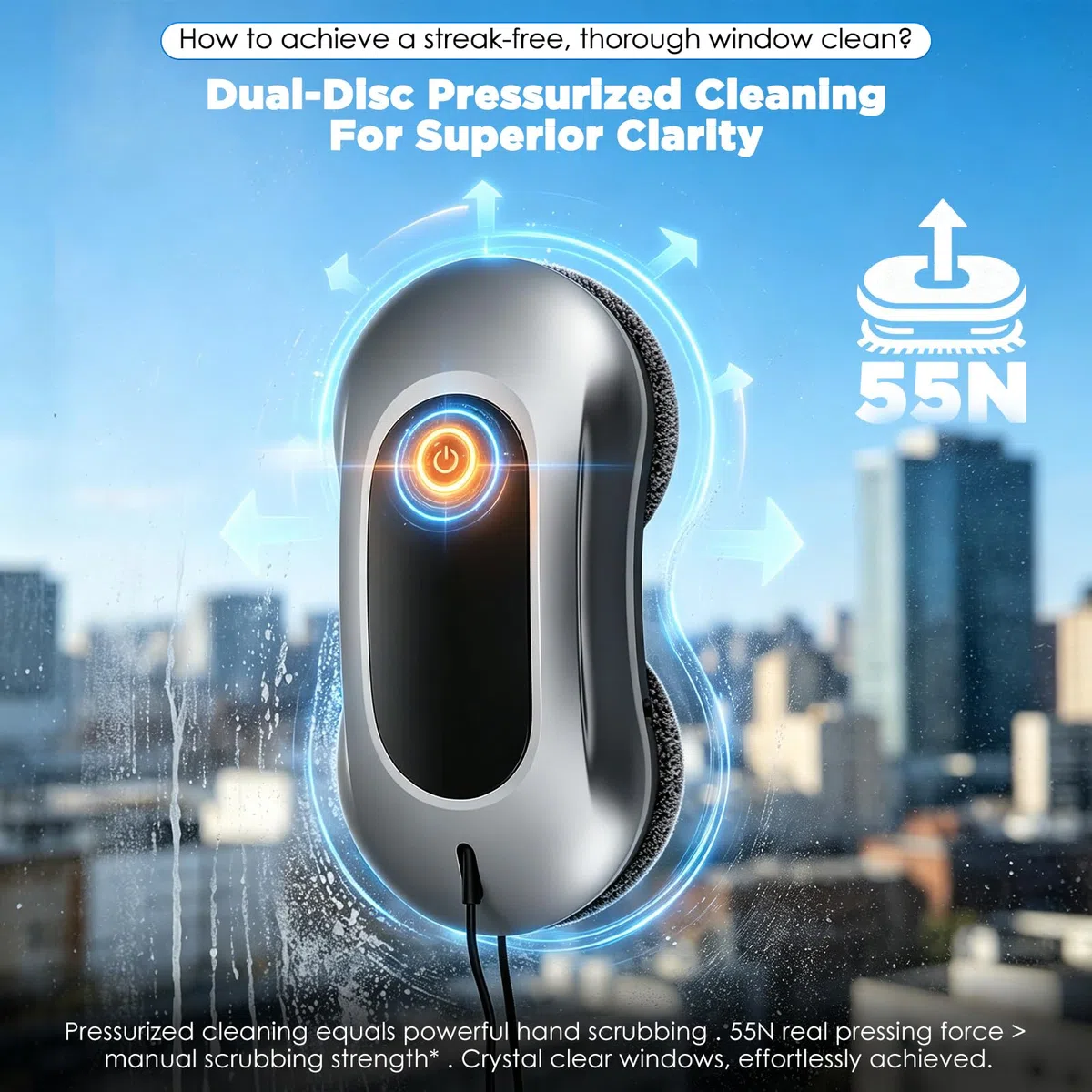 Robot limpiador de ventanas inalámbrico, robot automático para ventanas con potencia de succión de 6000 Pa, doble spray y depósito de agua de 500 ml, limpiador eléctrico de ventanas con 3