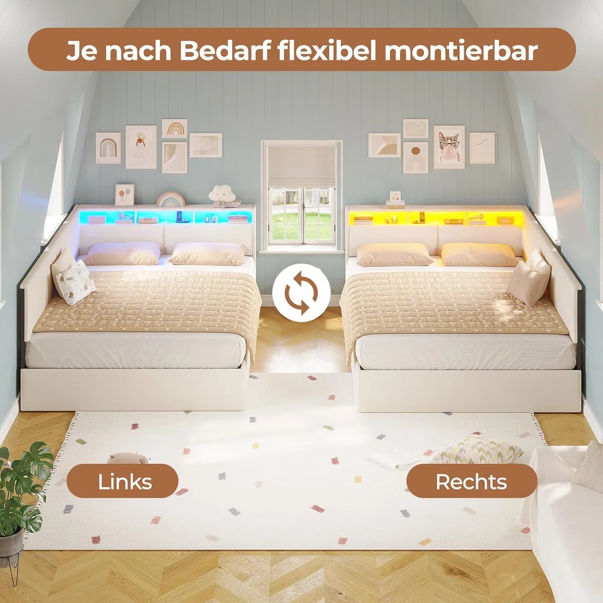 AOGLLATI Canapé 140x200 cm con Almacenamiento Hidráulico, Sofá Cama Matrimonio con Cabecero Tapizado y Luz LED Regulable, Estructura Camas Matrimoniales con Estación de Carga, Cama Juvenil, Beige