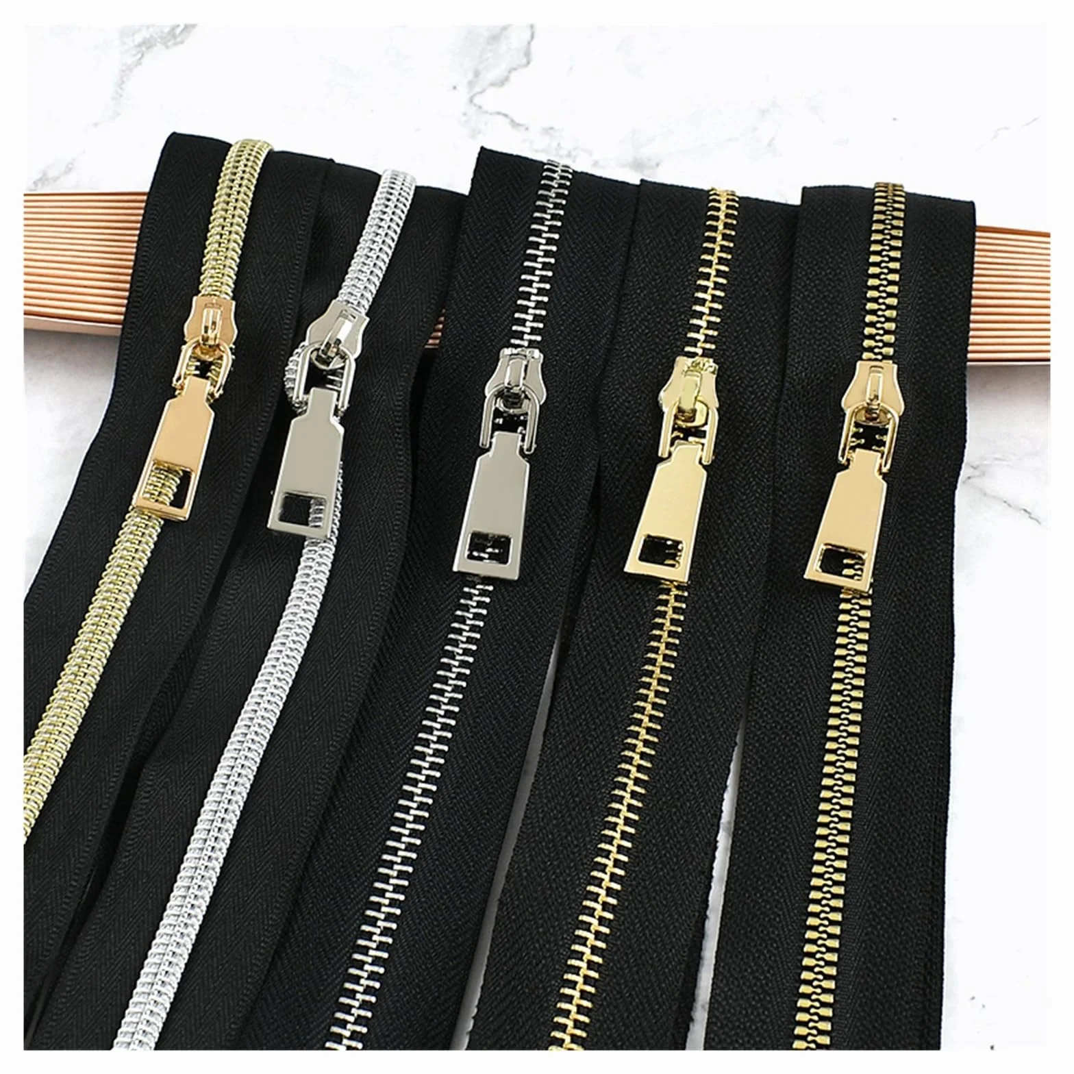 Cremalleras de Metal/Nylon/resina por metro, 2-10M, 5#, bolsa deslizante con cremallera a juego, cremalleras for ropa, accesorios costura fácil reparación(KY377G6-3GunBlack,10Meters10PcsSlider)