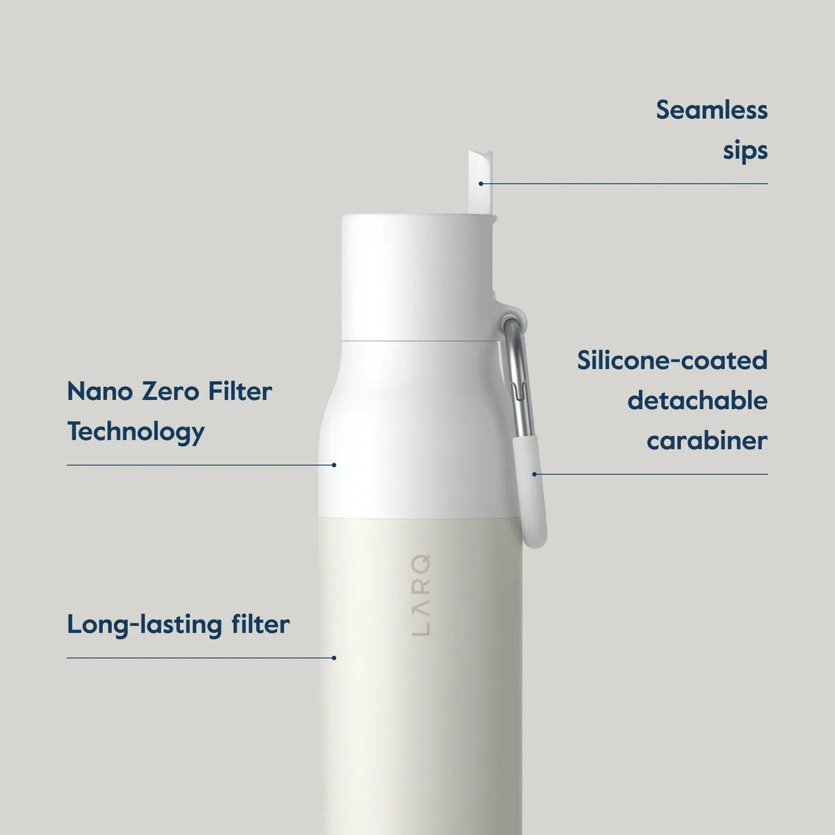 LARQ Botella con filtro Flip Top 740ml – Acero inoxidable aislado,Termica, Sorbete de baja presión, Filtros Nano Zero de larga duración, Libre de BPA, Granite White