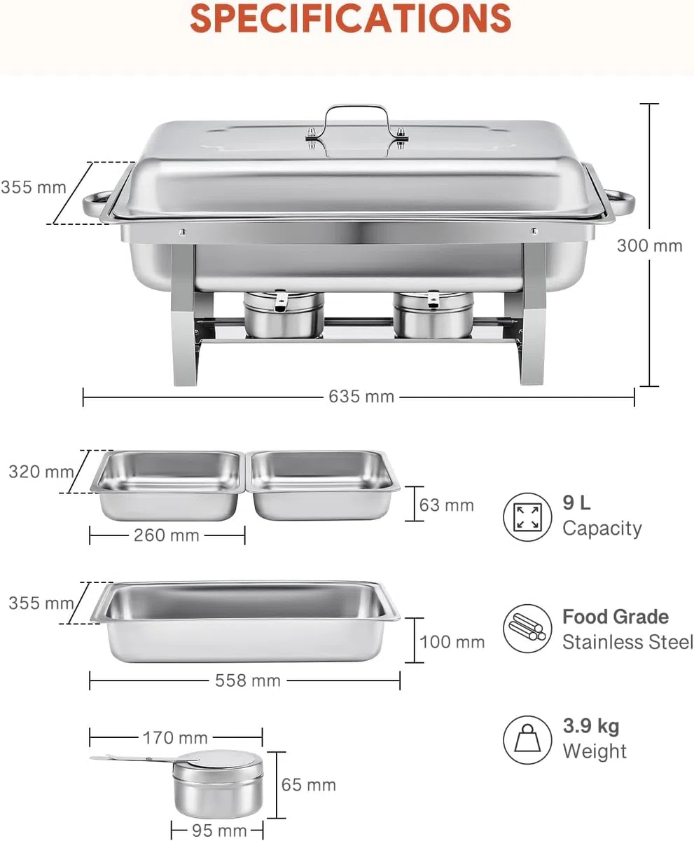 2/4/6 PCS Chafing Dish - Calentador de Buffet de Acero Inoxidable, Calentador de Alimentos Bufé, para Fiestas, cumpleaños, Fiestas navideñas [diseño de Borde Enrollable]
