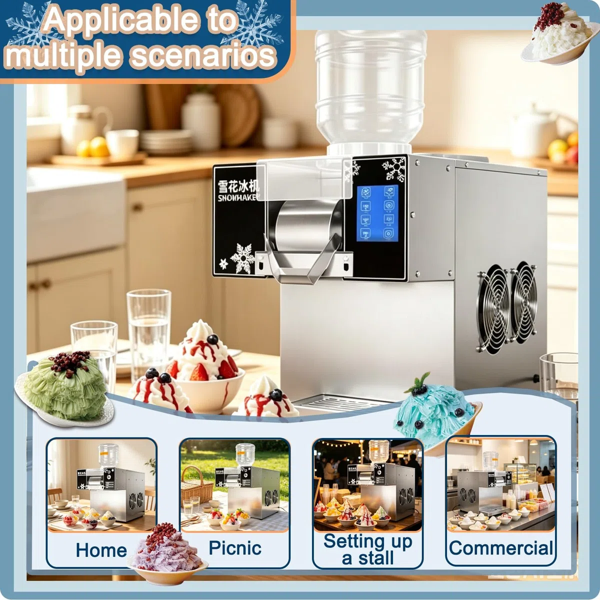 Fabricador de Hielo Comercial en Escamas, Máquina Bingsu Compacta | 360W/750W, Raspadora Eléctrica , Fácil Limpieza Manual , Barra de Smoothies y Repostería(360W)