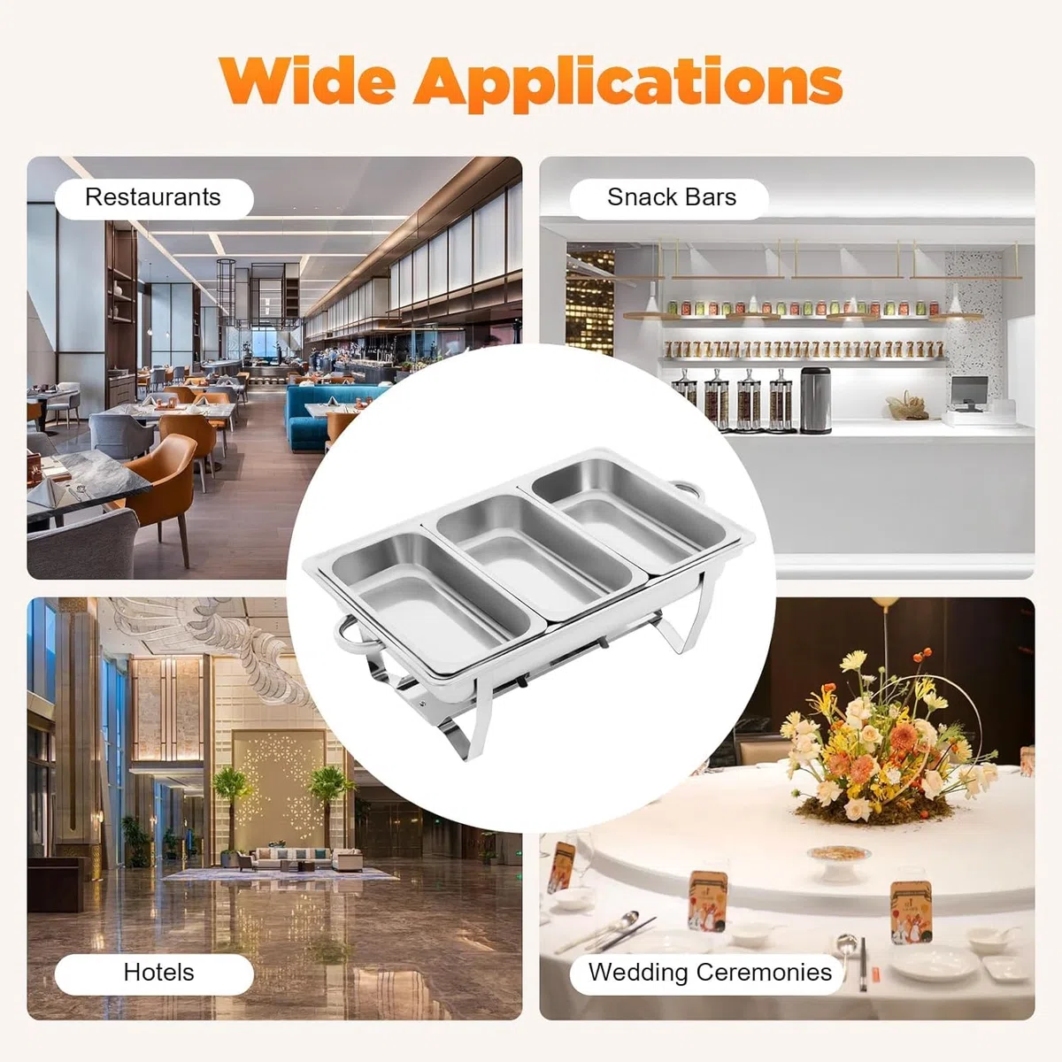 para Servir Variedad Platos Mantener Caliente, Chafing Dish, Calentador de Buffet de Acero Inoxidable, para Fiestas, Catering, Banquetes (1 Unidades, 3 x GN 1/3) [Robusto