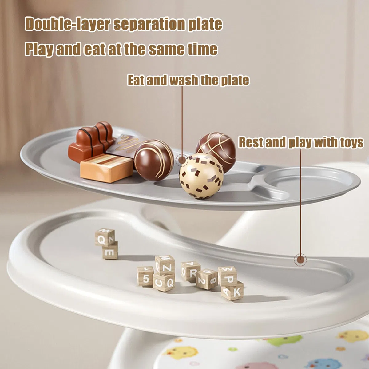 Silla Para Comer Bebé Silla Infantil de Comedor con Diseño de Dinosaurio | con 2 Bandejas Extraíbles y Asiento Ergonómico, para Alimentación en Casa, Guardería o Exteriores