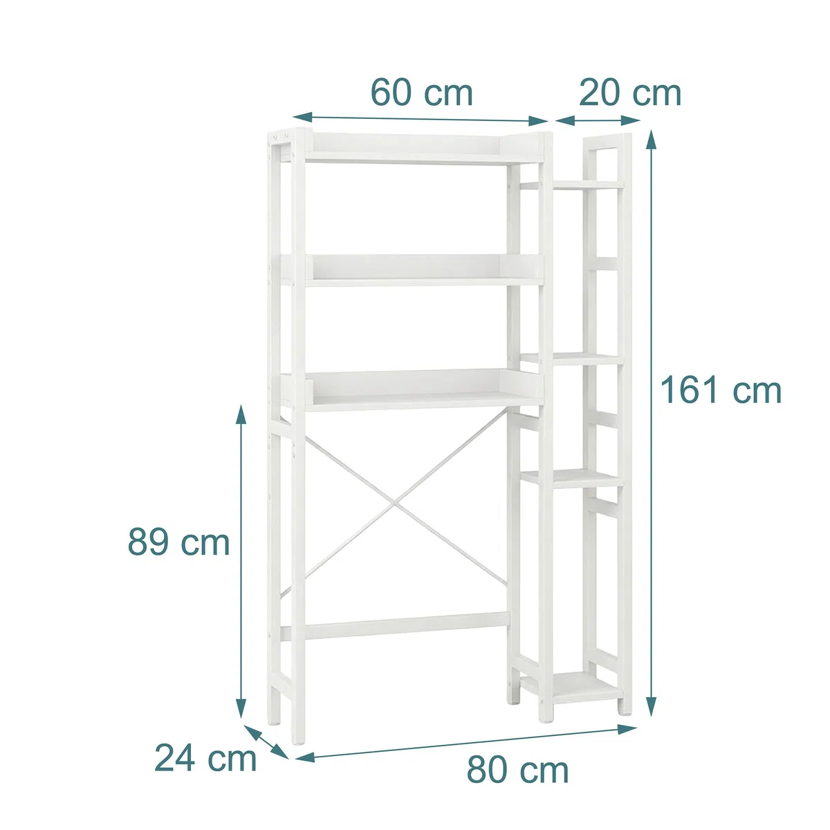 Estantería sobre el WC Relaxdays, 3 Niveles, Dimensiones: 161 x 80 x 24 cm, Metal y MDF, Blanco
