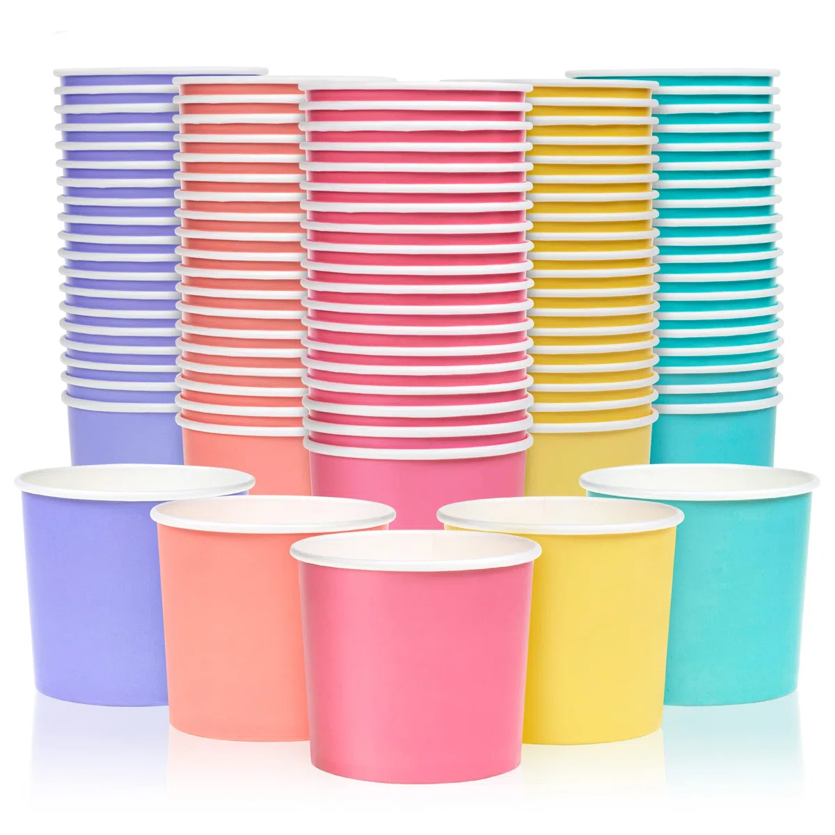 MATICAN Vasos de papel para helado, paquete de 100 cuencos de postre desechables de 11 onzas para frío y caliente, 11 onzas, 5 colores pastel