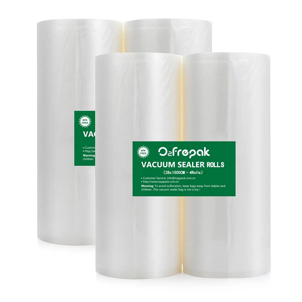 O2frepak 4 Rollos 28x1500cm Rollo Bolsas Envasar al Vaci Vacio Alimentos Bolsas de Vacío de Alimentos,Bolsas para Envasar al Vacío Envasado al Vacío para Alimentos Sin BPA (total:6000cm)