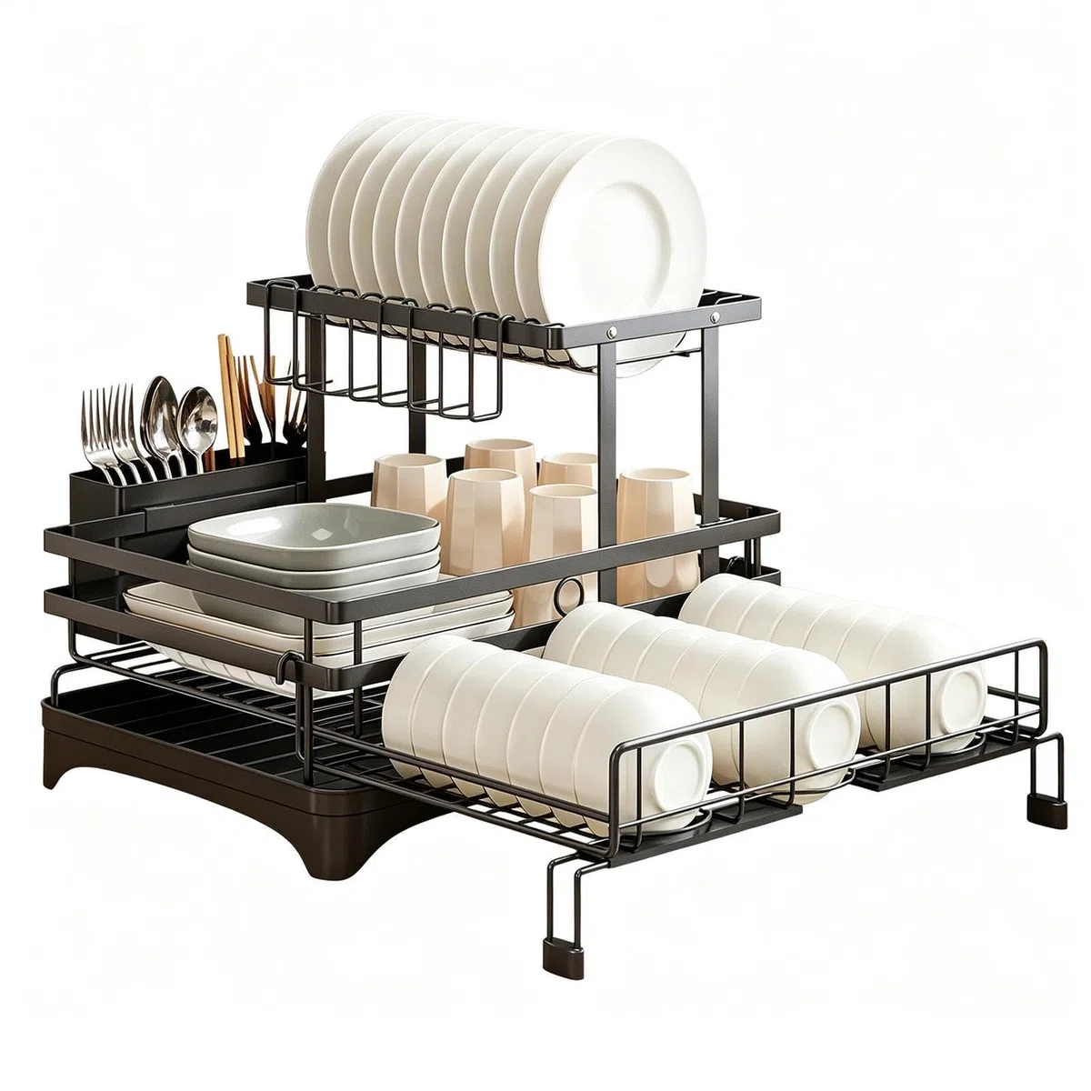 de gran capacidad con soporte para utensilios para fregadero y | Escurridor de cocina, accesorio para platos, cuencos, cubiertos, cuchara, tenedor, hogar
