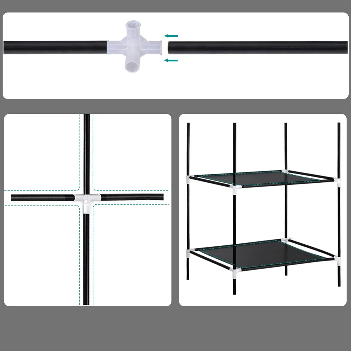 T-LOVENDO.ES Armario de Tela ropero estantería con Cremallera Plegable Modular portátil Grande 175 x 150 x 45 cm. Tubos de Acero para Perchas. Varios estantes Robusto y Estable. Negro