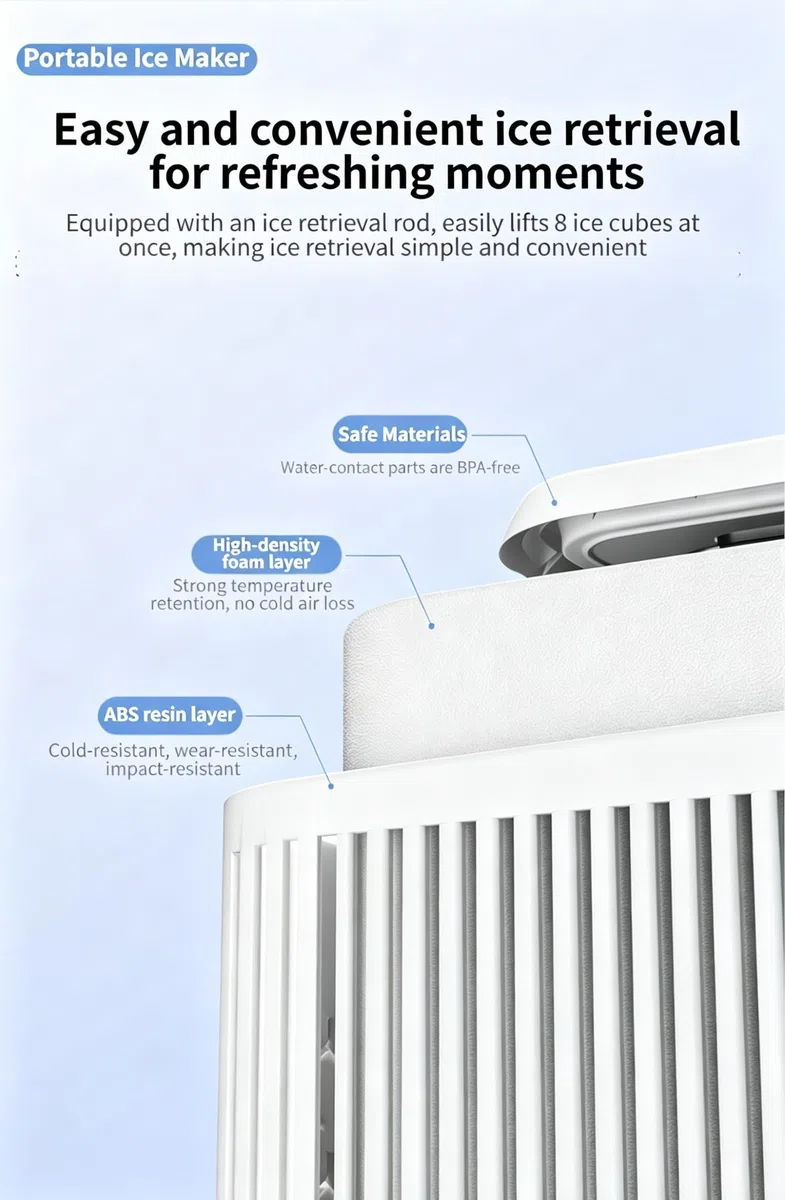 Máquina de hielo portátil para automóvil, refrigerador de camping de 12 V, máquina de hielo de viaje, máquina de hielo compacta, máquina de hielo para exteriores, equipo esencial para viajes