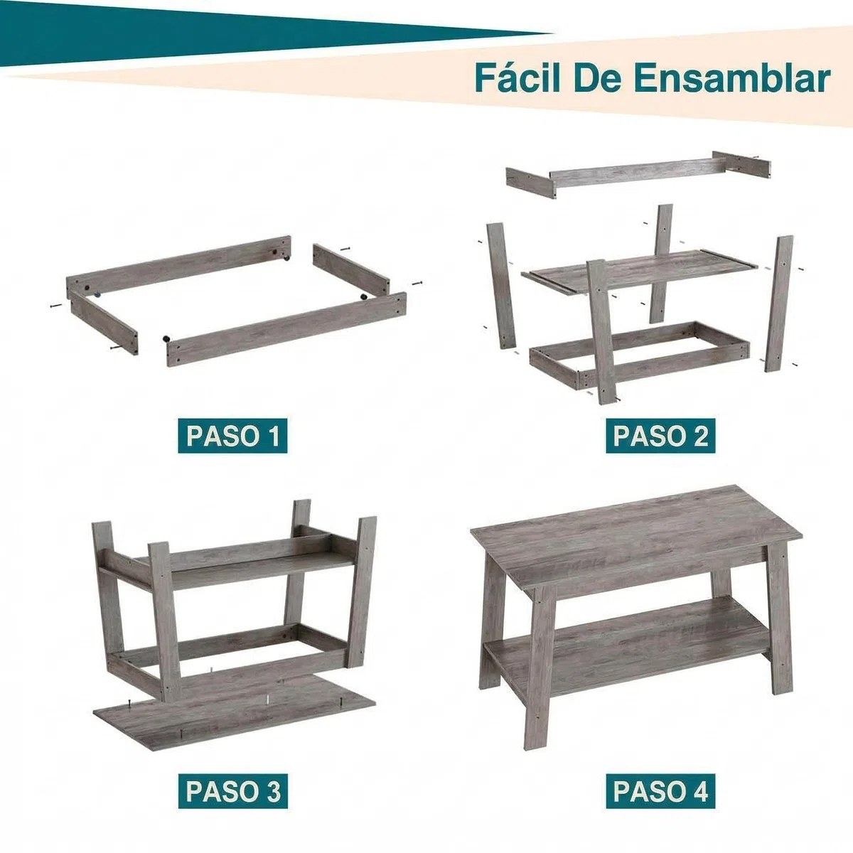 GarveeHome Mesa de Centro con Estante Abierto, Mesa de Centro Madera de 2 Niveles Estilo Farmhouse, Mesita de Salón Rectangular y Mesita de Sofá Compacta (80 x 39 x 48 cm), Gris