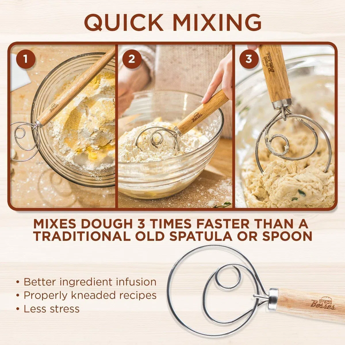 Bread Bosses Batidora de Pan para Masa danesa - Gancho para Hacer Masa de Pizza Holandesa Batidora de Pan Ganchos para batir Accesorios Wisks