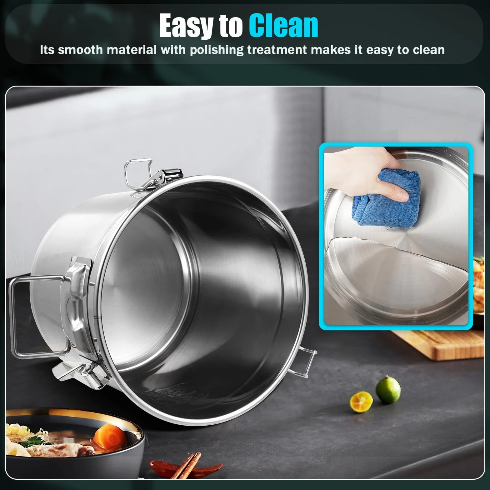 Cubo de 12 L con tapa, bidón hermético de acero inoxidable, contenedor de almacenamiento para alimentos, para la cocina y el hogar, moderno, con tapa y abrazadera de bloqueo, cubo de harina