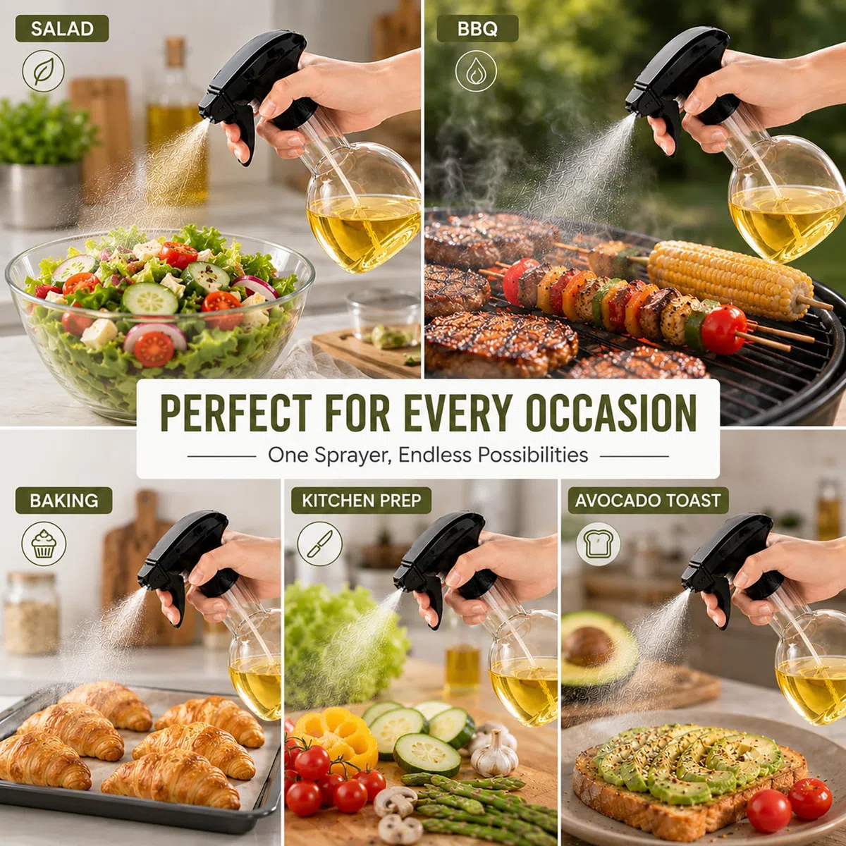 Pulverizador de aceite para cocinar, botella pulverizadora de aceite de oliva de 280 ml, de plástico de grado alimenticio, para freidora de aire, ensalada, barbacoa, hornear, a prueba de fugas