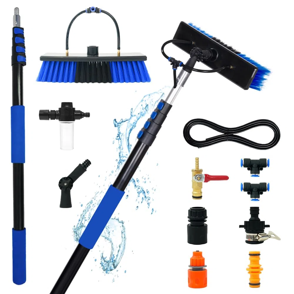 Cepillo de Lavado telescópico de 4.8 Metros, Extensible, Limpieza del Techo de terraza, Set de Limpieza para jardín de Invierno, Limpieza de Ventanas para instalaciones PV