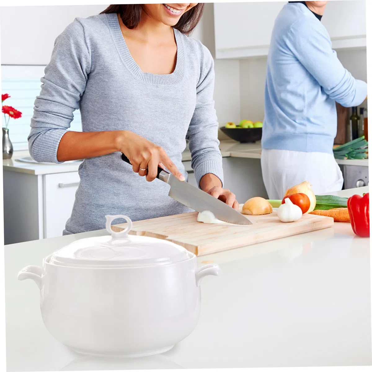 Sopa tureen 3000ml de cerámica redonda para servir tazones con tapas de sopa resistentes al calor con manijas seguros para microondas para la cocina del hogar del restaurante, con manijas