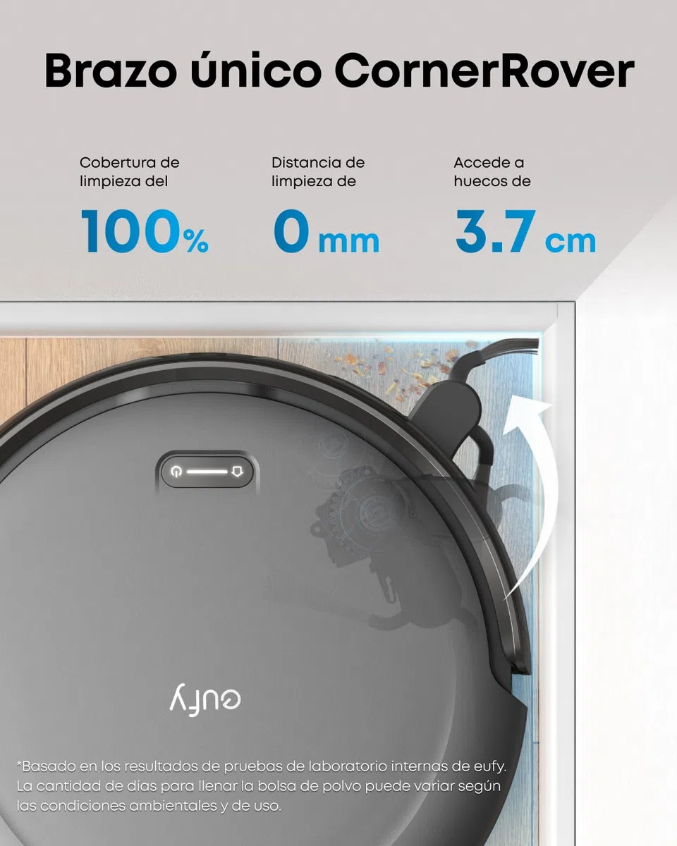 eufy C10 robot aspirador con estación de succión automática, diseño ultraplano 7,2 cm, limpieza alfombras, cepillo extensible para esquinas, vaciado automático, láser y navegación infrarrojos